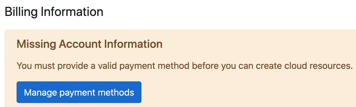 Missing Payment Method warning