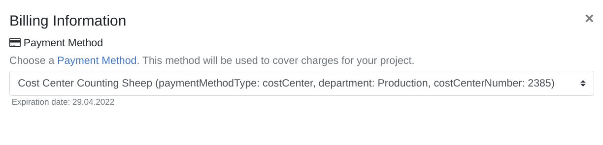 Set Payment Method in Project Create screen