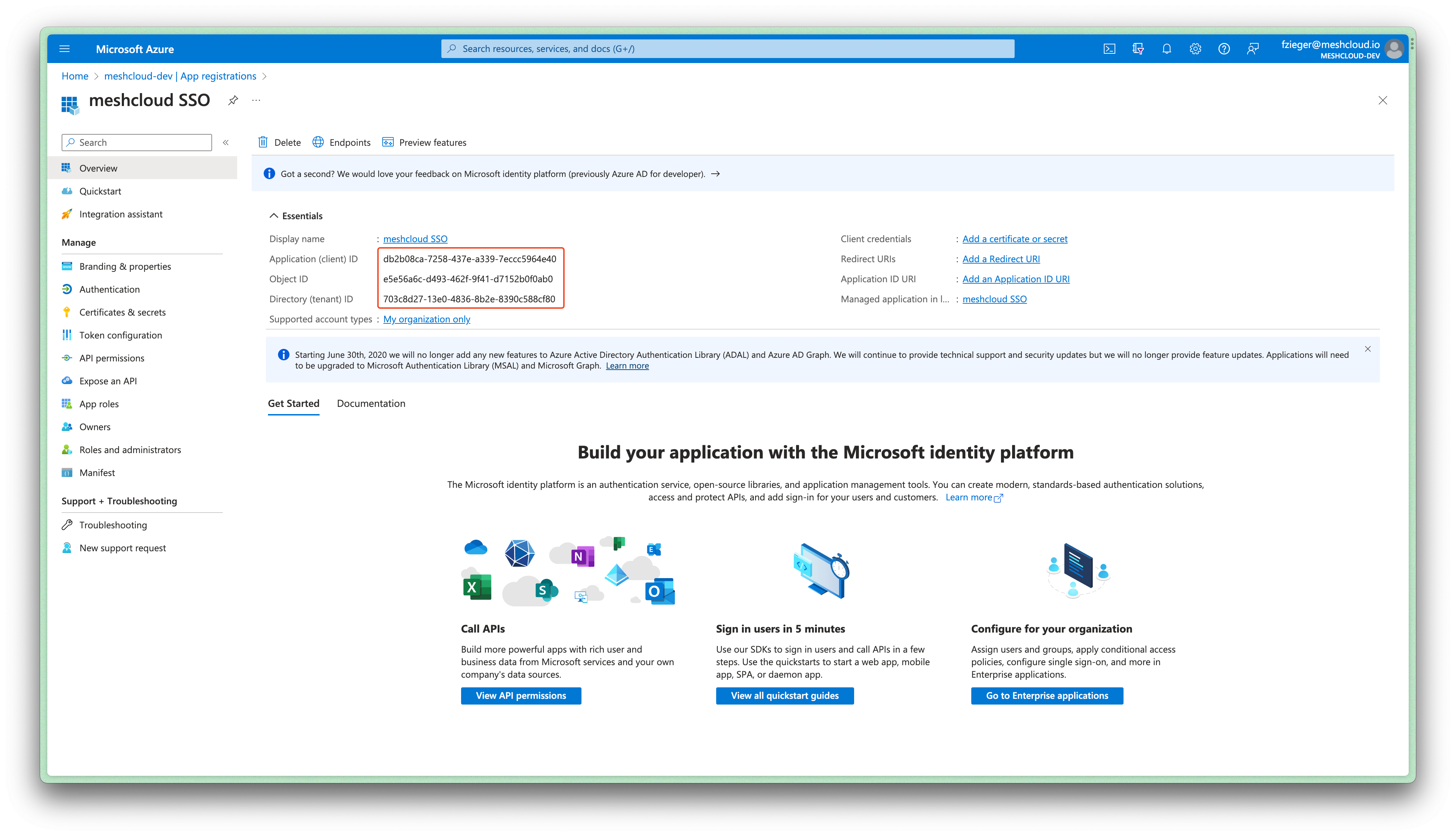 Read Client ID and Tenant ID of App Registration