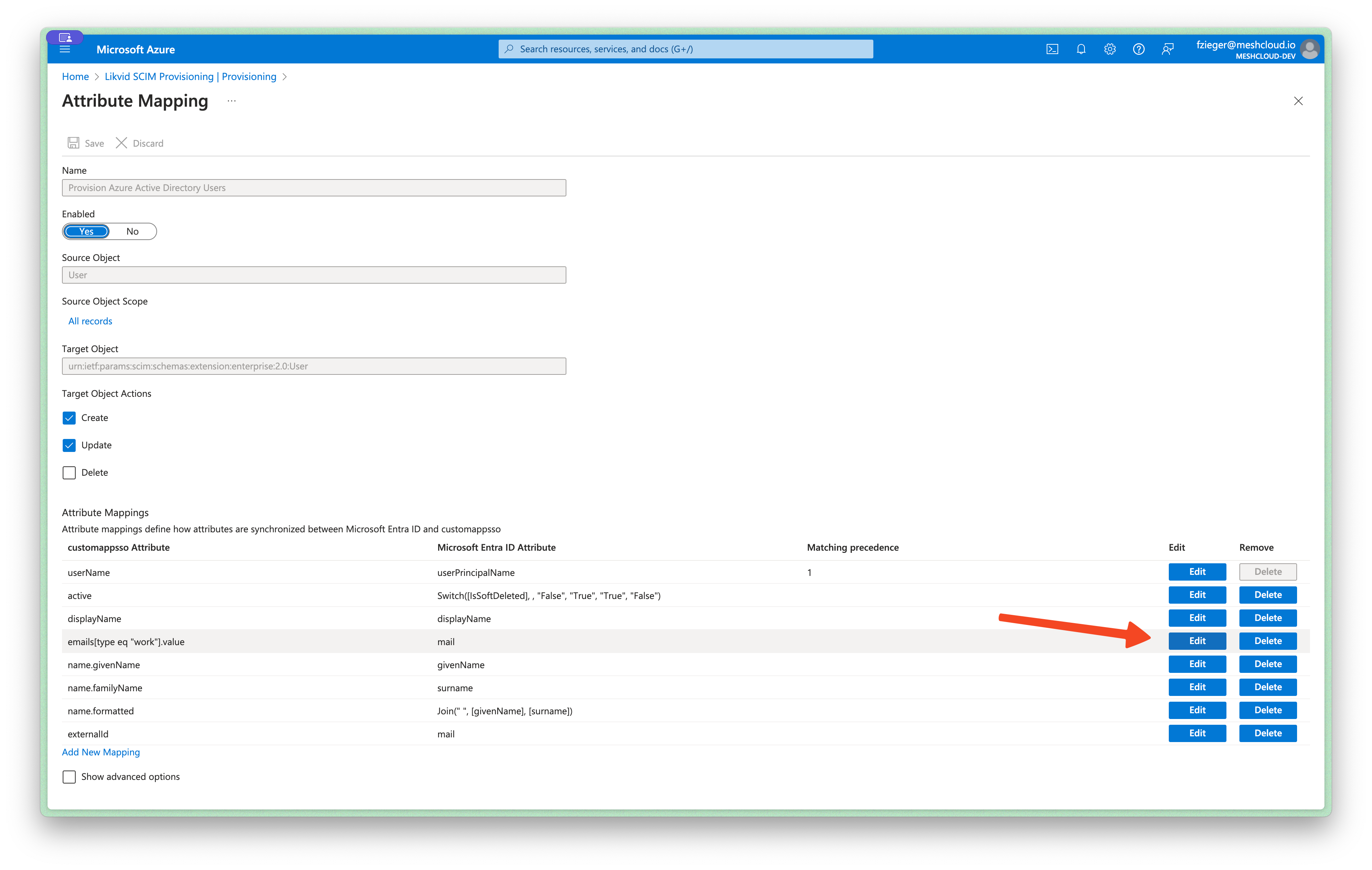 Edit attribute in user mapping table