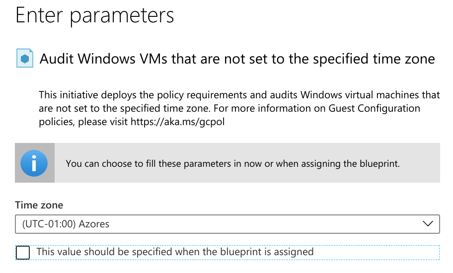 Static Parameter usage in Azure Blueprint Panel