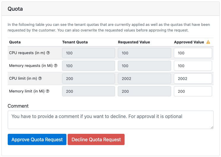 View and Approve Quota Request